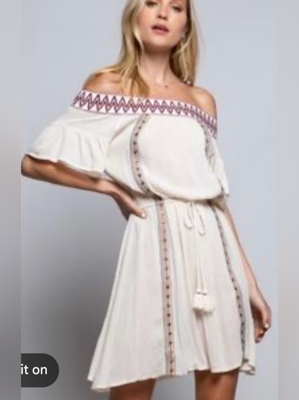 POL Cream Off-Shoulder Flutter Sleeve Dress Size Small PTP 18” Length 31” NWOT